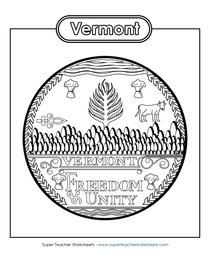 Flags & Seals - Vermont State Seal (Black & White) (Printable PDF Worksheet)