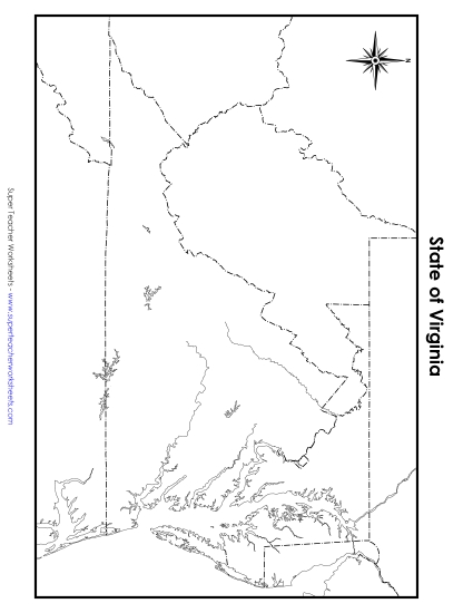 Maps - Virginia Map (Blank) (Printable PDF Worksheet)
