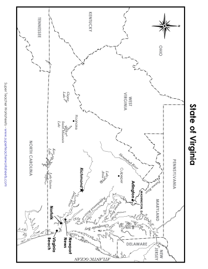 Maps - Virginia Map (Labeled) (Printable PDF Worksheet)