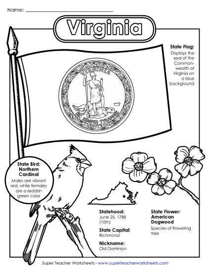 Symbols - Virginia State Symbols Coloring Page (Printable PDF Worksheet)