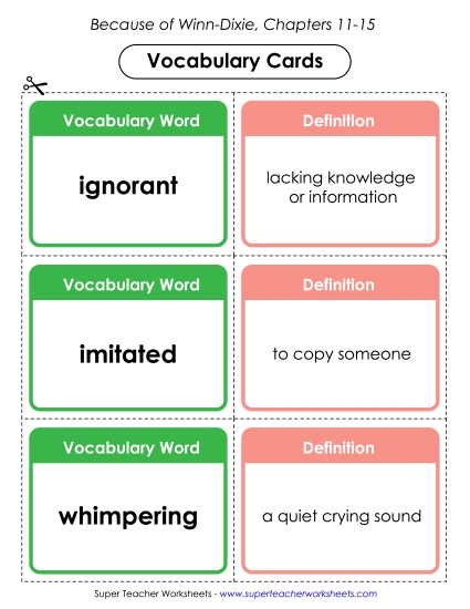 Chapters 11-15 - Vocab. Cards for Chapters 11-15 (Printable PDF Worksheet)