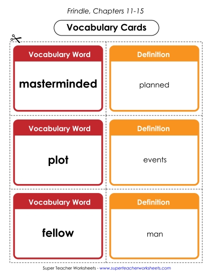 Chapters 11 - 15 - Vocab. Cards for Chapters 11-15 (Printable PDF Worksheet)