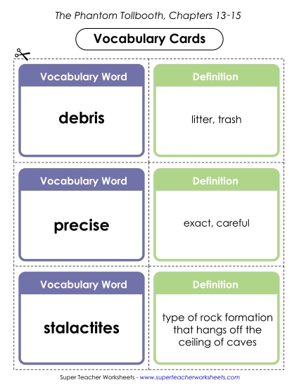 Chapters 13 - 15 - Vocab. Cards for Chapters 13-15 (Printable PDF Worksheet)
