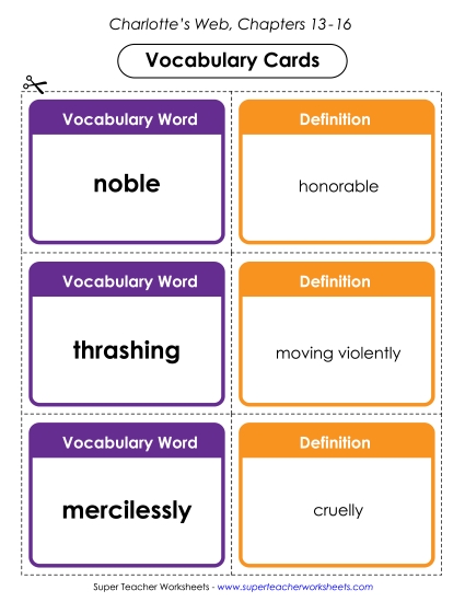 Chapters 13 - 16 - Vocab. Cards for Chapters 13-16 (Printable PDF Worksheet)