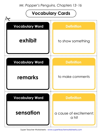 Chapters 13 - 16 - Vocab. Cards for Chapters 13-16 (Printable PDF Worksheet)