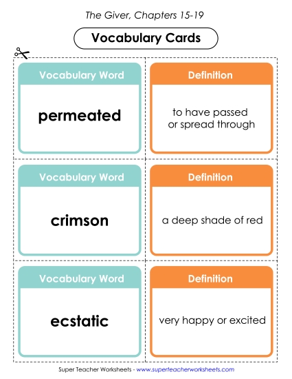 Chapters 15-19 - Vocab. Cards for Chapters 15-19 (Printable PDF Worksheet)