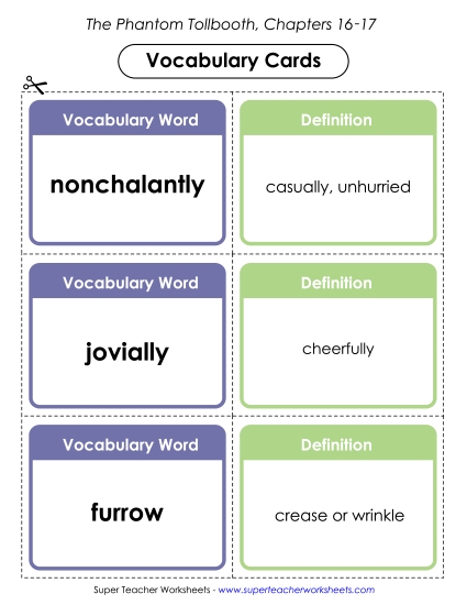 Chapters 16 & 17 - Vocab. Cards for Chapters 16-17 (Printable PDF Worksheet)
