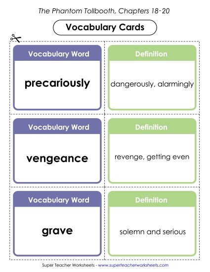 Chapters 18 - 20 - Vocab. Cards for Chapters 18-20 (Printable PDF Worksheet)