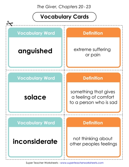 Chapters 20-23 - Vocab. Cards for Chapters 20-23 (Printable PDF Worksheet)
