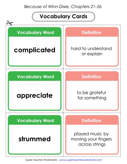 Chapters 21-26 - Vocab. Cards for Chapters 21-26 (Printable PDF Worksheet)