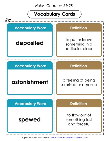 Chapters 21-28 - Vocab. Cards for Chapters 21-28 (Printable PDF Worksheet)