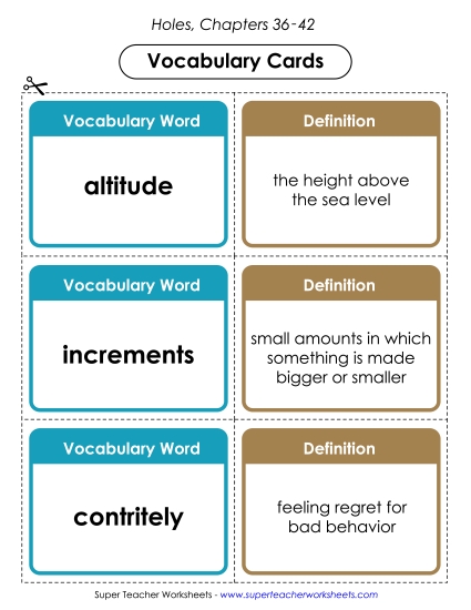 Chapters 36-42 - Vocab. Cards for Chapters 36-42 (Printable PDF Worksheet)