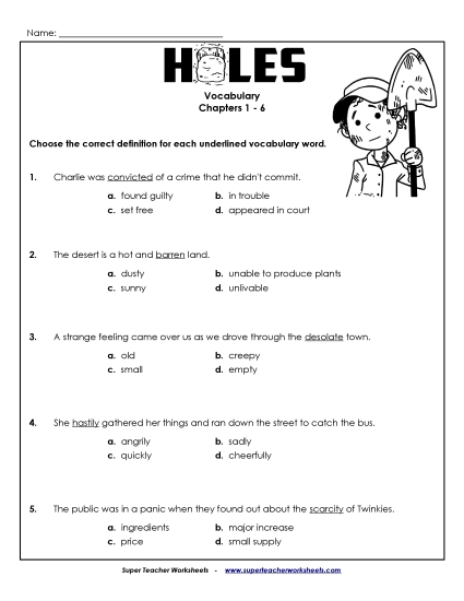 Chapters 1-6 - Vocab for Chapters 1-6 (Printable PDF Worksheet)