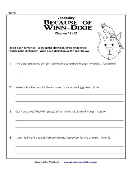 Chapters 16-20 - Vocab. for Chapters 16-20 (Printable PDF Worksheet)