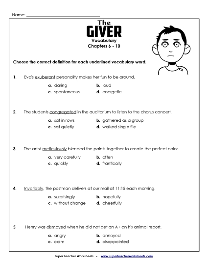 Chapters 6-10 - Vocab for Chapters 6-10 (Printable PDF Worksheet)