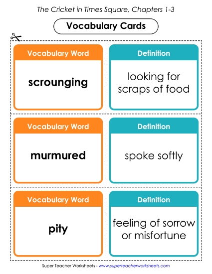 Chapters 1 - 3 - Vocabulary Cards: Chapters 1 - 3 (Printable PDF Worksheet)