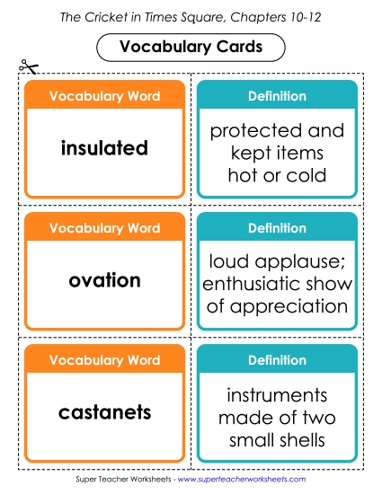 Chapters 10 - 12 - Vocabulary Cards: Chapters 10 - 12 (Printable PDF Worksheet)