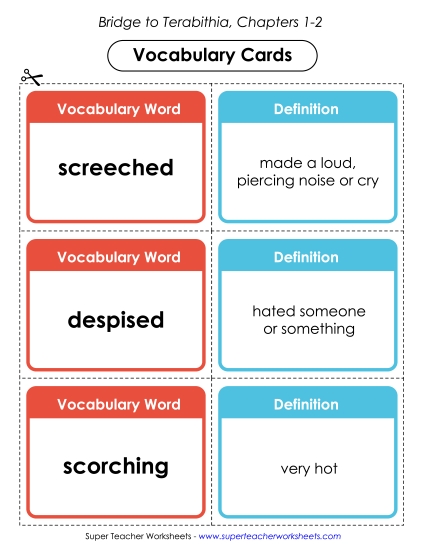 Chapters 1-2 - Vocabulary Cards for Chapters 1-2 (Printable PDF Worksheet)