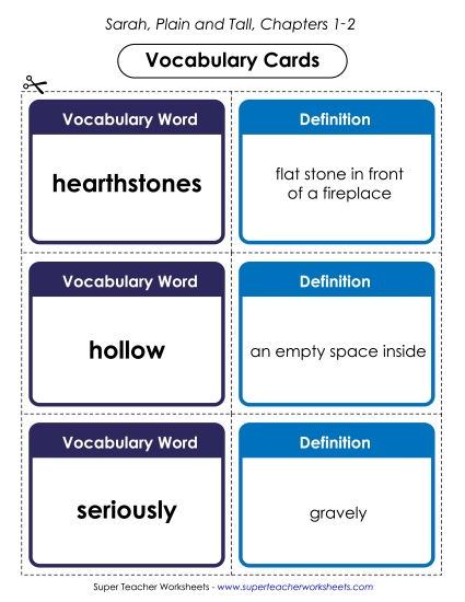 Chapters 1-2 - Vocabulary Cards for Chapters 1-2 (Printable PDF Worksheet)