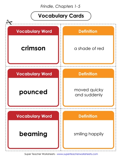 Chapters 1- 5 - Vocabulary Cards for Chapters 1-5 (Printable PDF Worksheet)