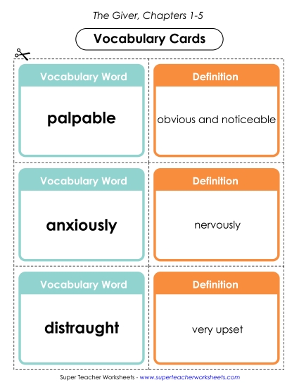 Chapters 1-5 - Vocabulary Cards for Chapters 1-5 (Printable PDF Worksheet)