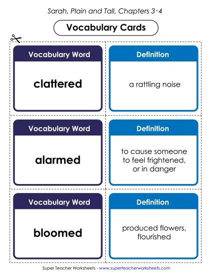 Chapters 3-4 - Vocabulary Cards for Chapters 3-4 (Printable PDF Worksheet)