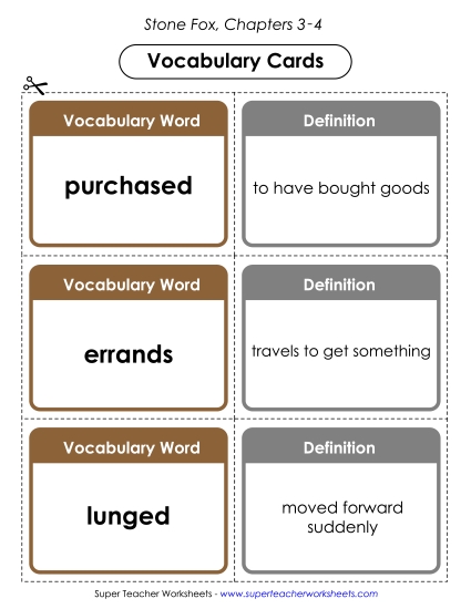 Chapters 3 & 4 - Vocabulary Cards for Chapters 3-4 (Printable PDF Worksheet)