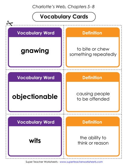 Chapters 5 - 8 - Vocabulary Cards for Chapters 5-8 (Printable PDF Worksheet)