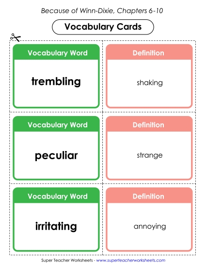 Chapters 6-10 - Vocabulary Cards for Chapters 6-10 (Printable PDF Worksheet)