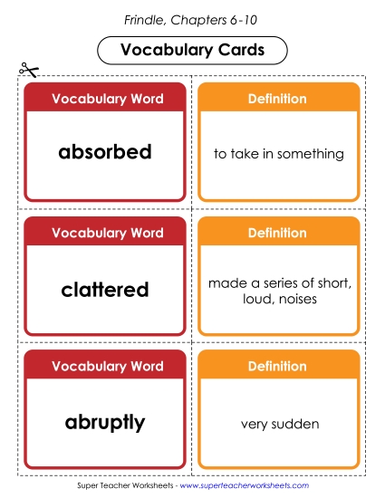 Chapters 6 - 10 - Vocabulary Cards for Chapters 6-10 (Printable PDF Worksheet)