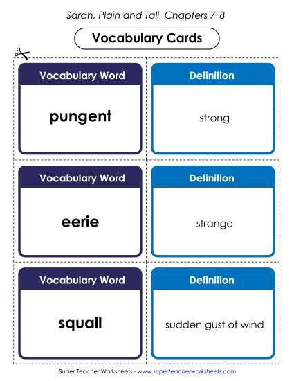 Chapters 7-8 - Vocabulary Cards for Chapters 7-8 (Printable PDF Worksheet)