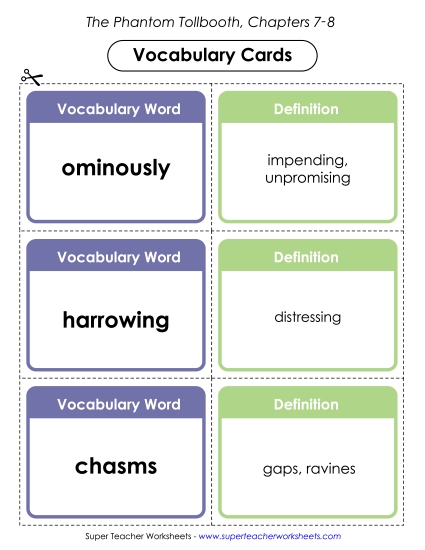 Chapters 7 - 8 - Vocabulary Cards for Chapters 7-8 (Printable PDF Worksheet)