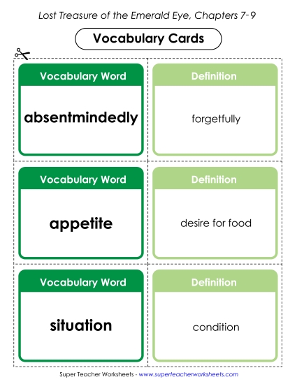 Chapters 7 - 9 - Vocabulary Cards for Chapters 7-9 (Printable PDF Worksheet)