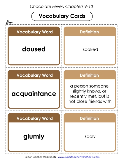 Chapters 9-10 - Vocabulary Cards for Chapters 9-10 (Printable PDF Worksheet)