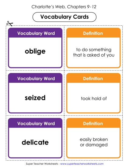 Chapters 9 - 12 - Vocabulary Cards for Chapters 9-12 (Printable PDF Worksheet)