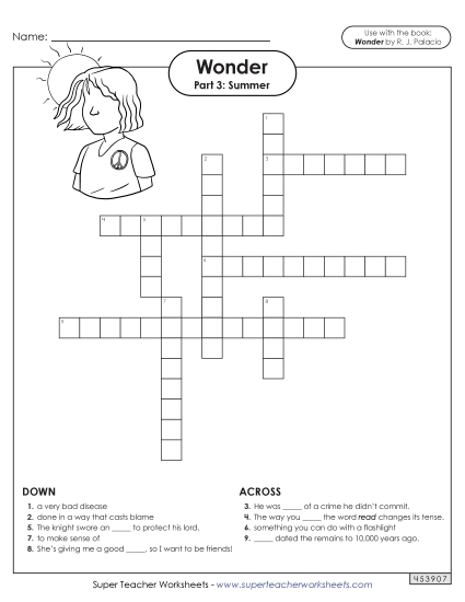 Part 3 - Summer - Vocabulary Crossword for Part 3 (Printable PDF Worksheet)