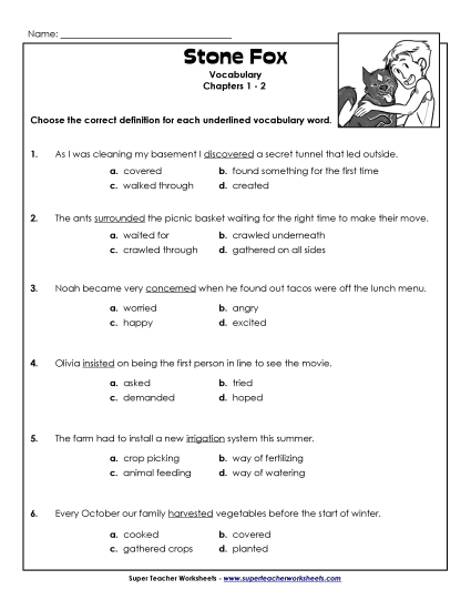 Chapters 1 & 2 - Vocabulary for Chapters 1-2 (Printable PDF Worksheet)