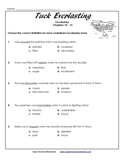 Chapters 10 through 12 - Vocabulary for Chapters 10 - 12 (Printable PDF Worksheet)