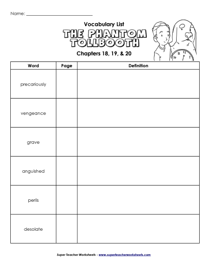 Chapters 18 - 20 - Vocabulary for Chapters 18 - 20 (Printable PDF Worksheet)
