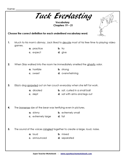 Chapters 19 through 21 - Vocabulary for Chapters 19-21 (Printable PDF Worksheet)