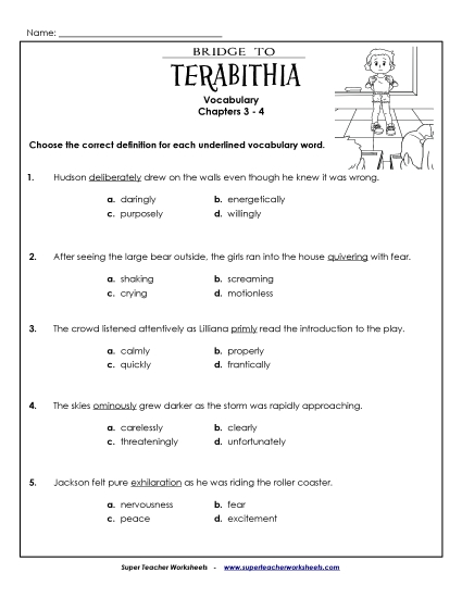 Chapters 3-4 - Vocabulary for Chapters 3 and 4 (Printable PDF Worksheet)