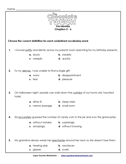 Chapters 5-6 - Vocabulary for Chapters 5 & 6 (Printable PDF Worksheet)