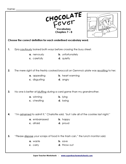 Chapters 7-8 - Vocabulary for Chapters 7-8 (Printable PDF Worksheet)