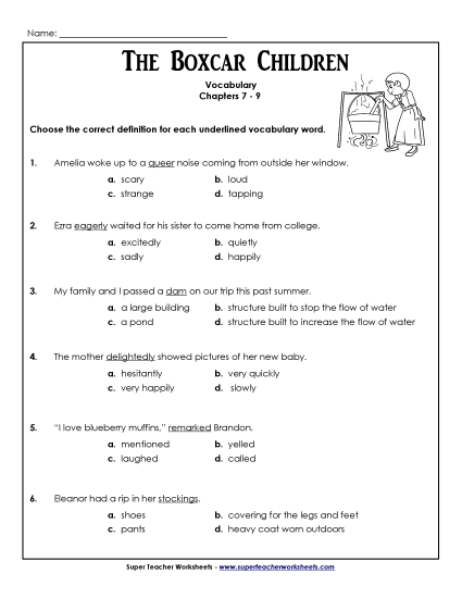 Chapters 7-9 - Vocabulary for Chapters 7-9 (Printable PDF Worksheet)