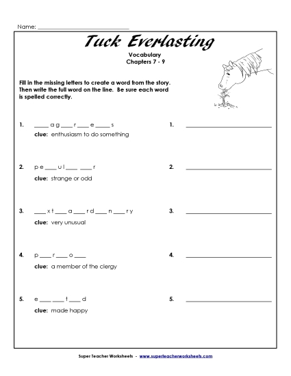 Chapters 7 through 9 - Vocabulary for Chapters 7-9 (Printable PDF Worksheet)