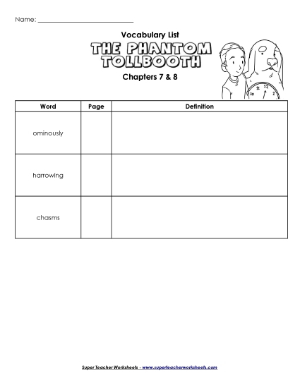 Chapters 7 - 8 - Vocabulary for Chapters 7 & 8 (Printable PDF Worksheet)