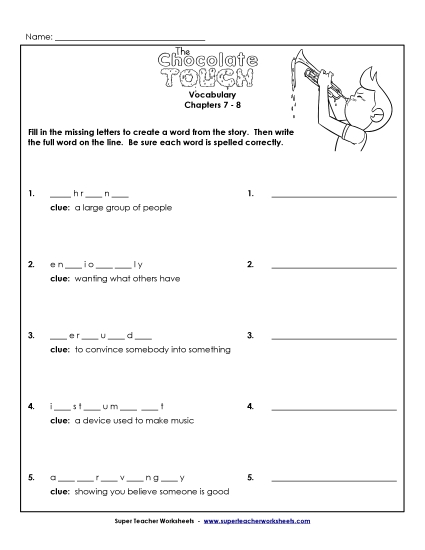 Chapters 7-8 - Vocabulary for Chapters 7 & 8 (Printable PDF Worksheet)