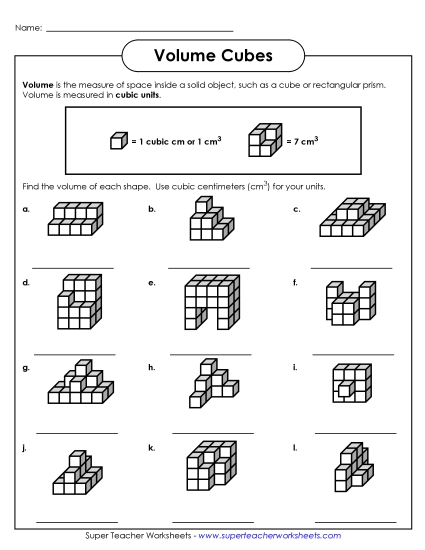 Volume Cubes Intermediate - Volume Cubes - Intermediate (Printable PDF Worksheet)