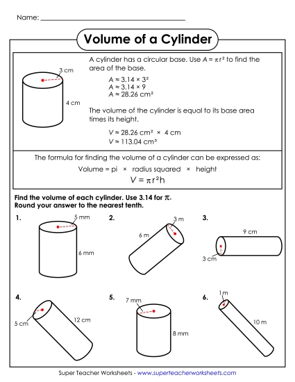 Level: Basic - Volume of a Cylinder (Basic) (Printable PDF Worksheet)