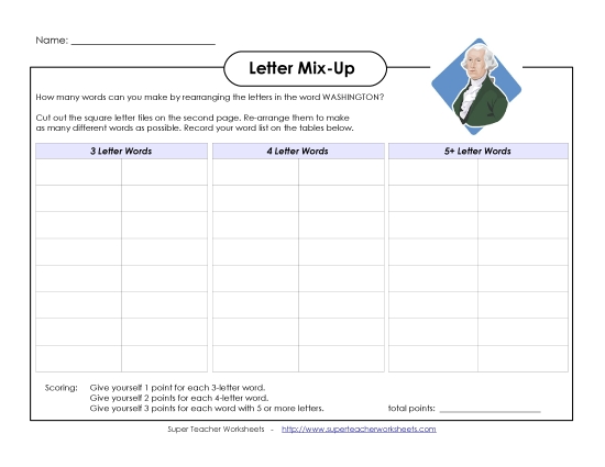 Puzzles & Games - Washington Letter Mix (Intermediate) (Printable PDF Worksheet)